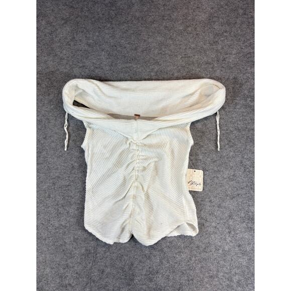 Free People Crop Tank Top Women XS Off Shoulder Ribbed Knit Ruched Chic Boho NWT - Picture 1 of 9